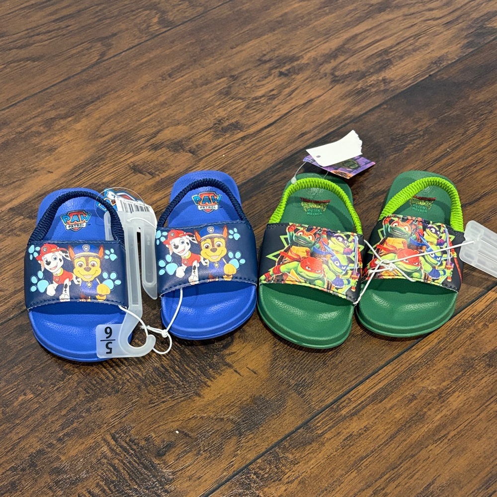 Paw Patrol Blue and Green Ninja Turtle Kids Sandals Both size 5/6